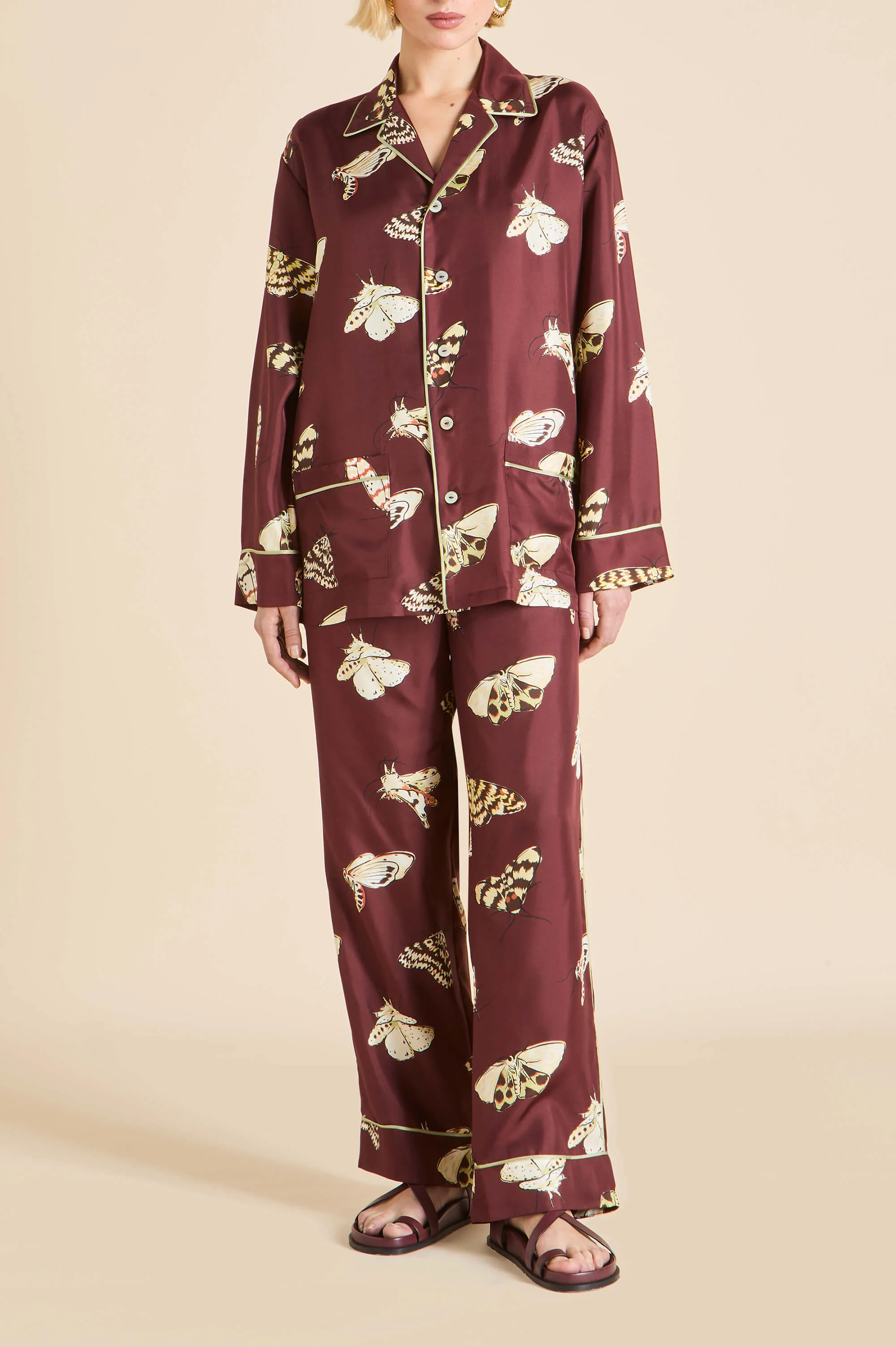 Yves Ettore Brown Moth Pyjamas in Silk Twill
