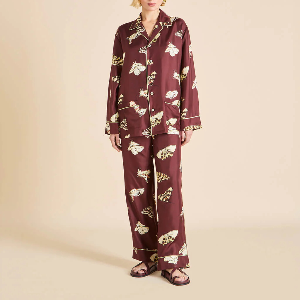 Yves Ettore Brown Moth Pyjamas in Silk Twill - Image 2