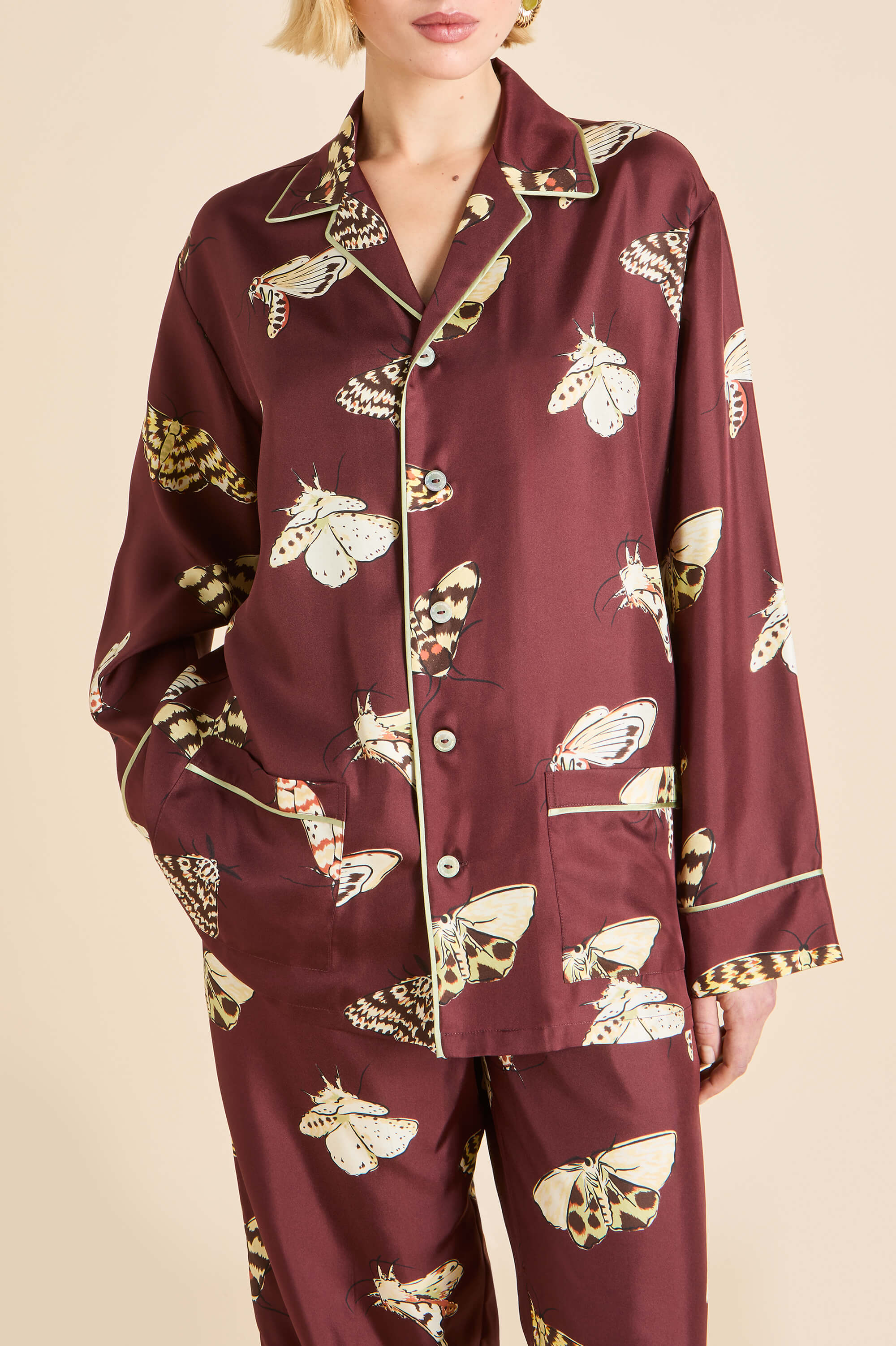 Yves Ettore Brown Moth Pyjamas in Silk Twill - Image 3
