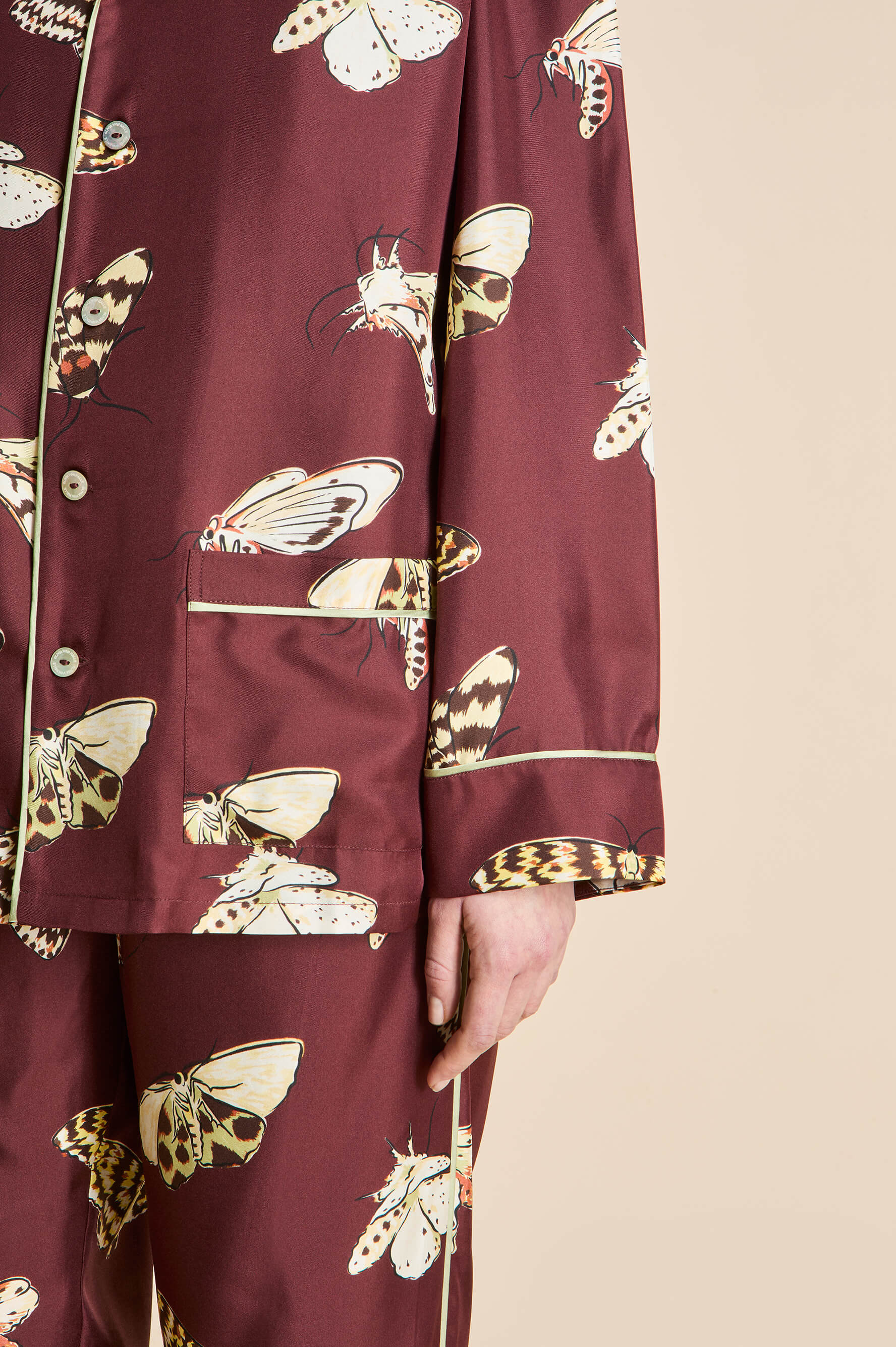Yves Ettore Brown Moth Pyjamas in Silk Twill - Image 4
