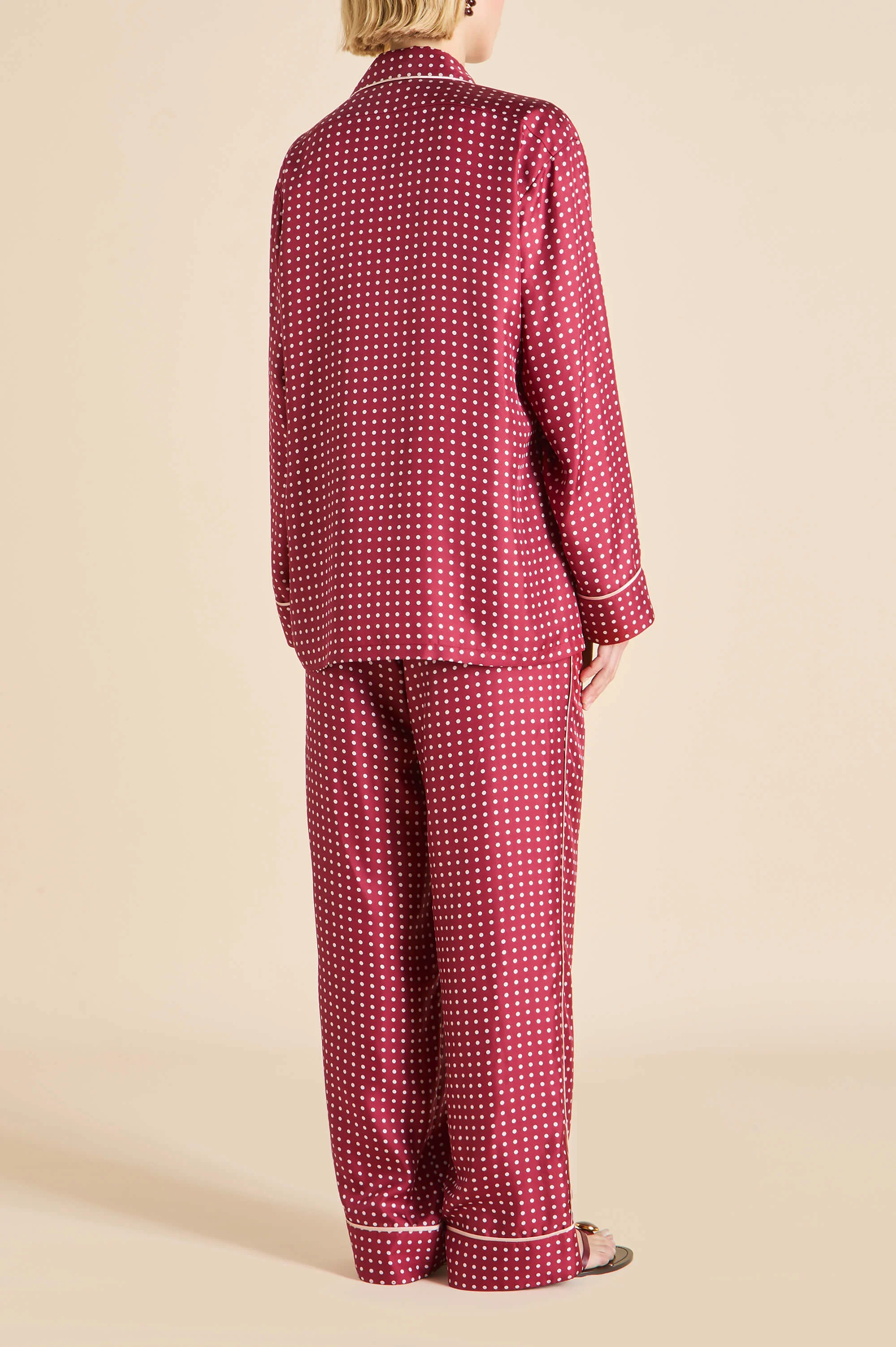 Yves Palazzo Burgundy Polka Dot Pyjamas in Silk Twill - Image 4