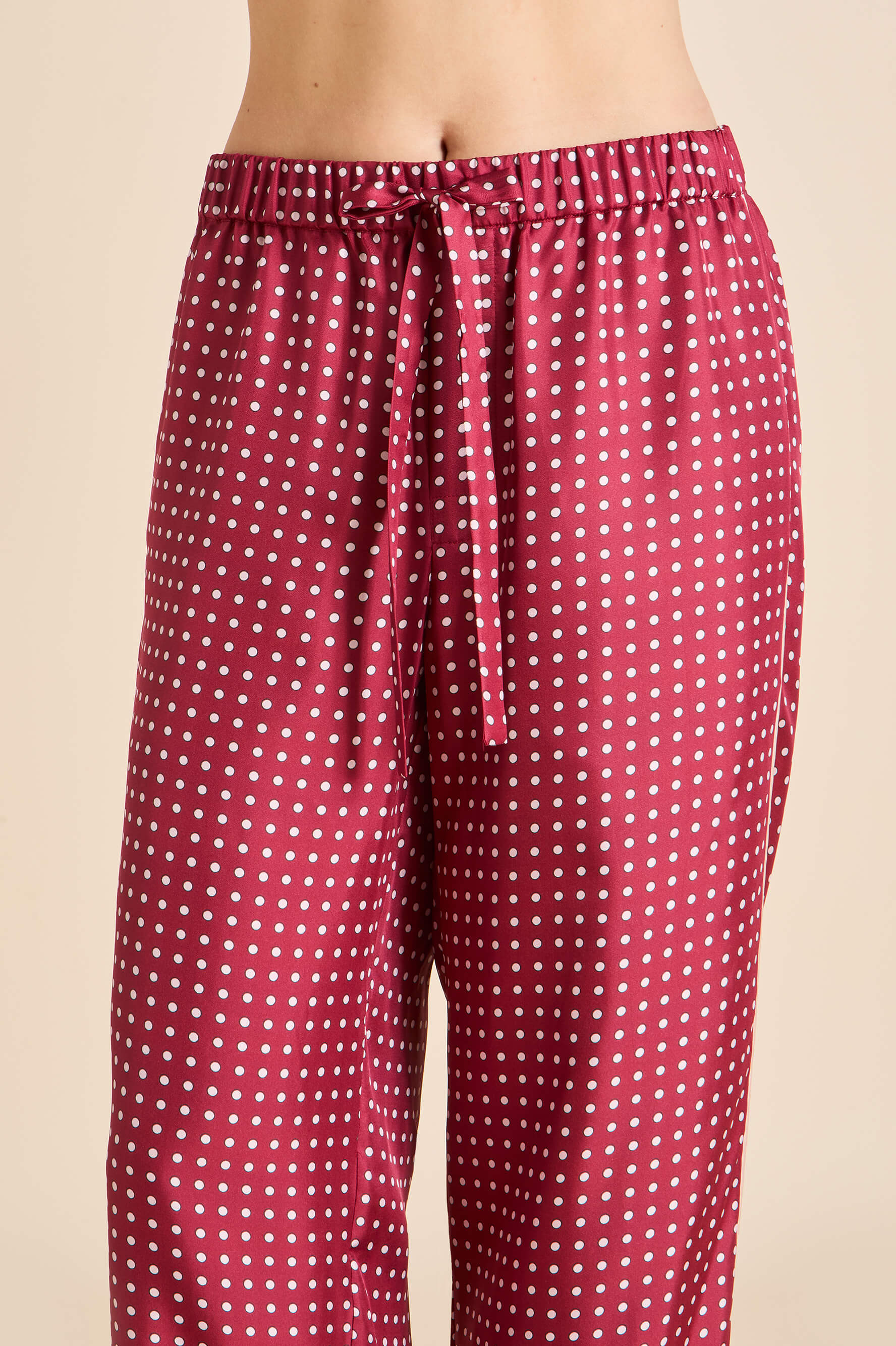 Yves Palazzo Burgundy Polka Dot Pyjamas in Silk Twill - Image 5