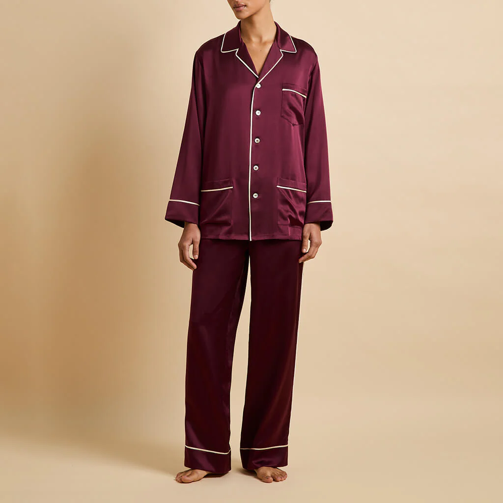 Yves Burgundy Pyjamas in Silk Satin - Image 2