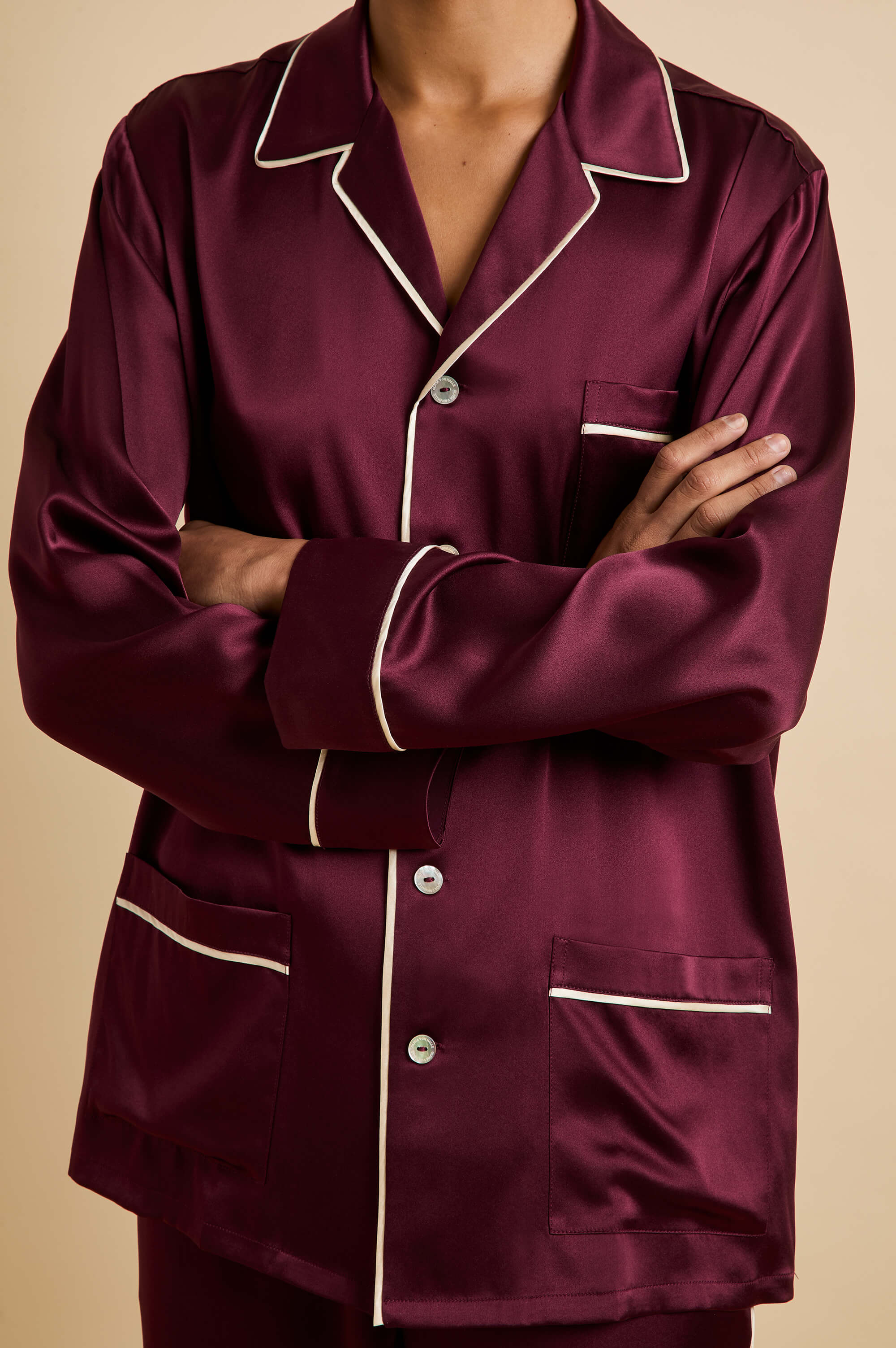 Yves Burgundy Pyjamas in Silk Satin - Image 3