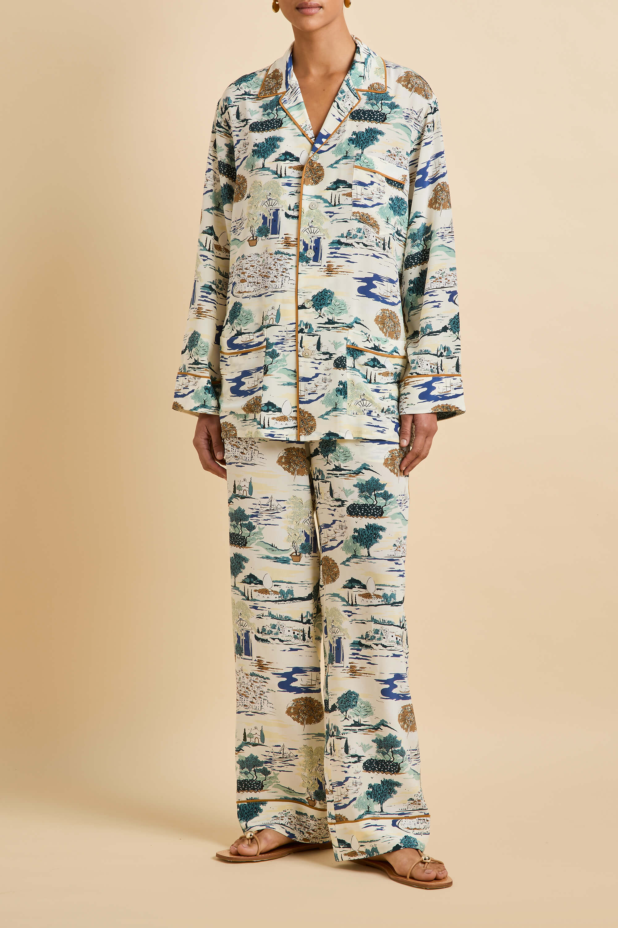Yves Cadaqués Cream Landscape Pyjamas in Silk Crêpe de Chine