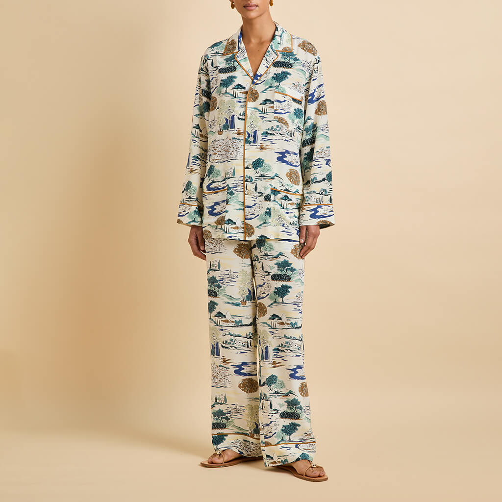 Yves Cadaqués Cream Landscape Pyjamas in Silk Crêpe de Chine - Image 2