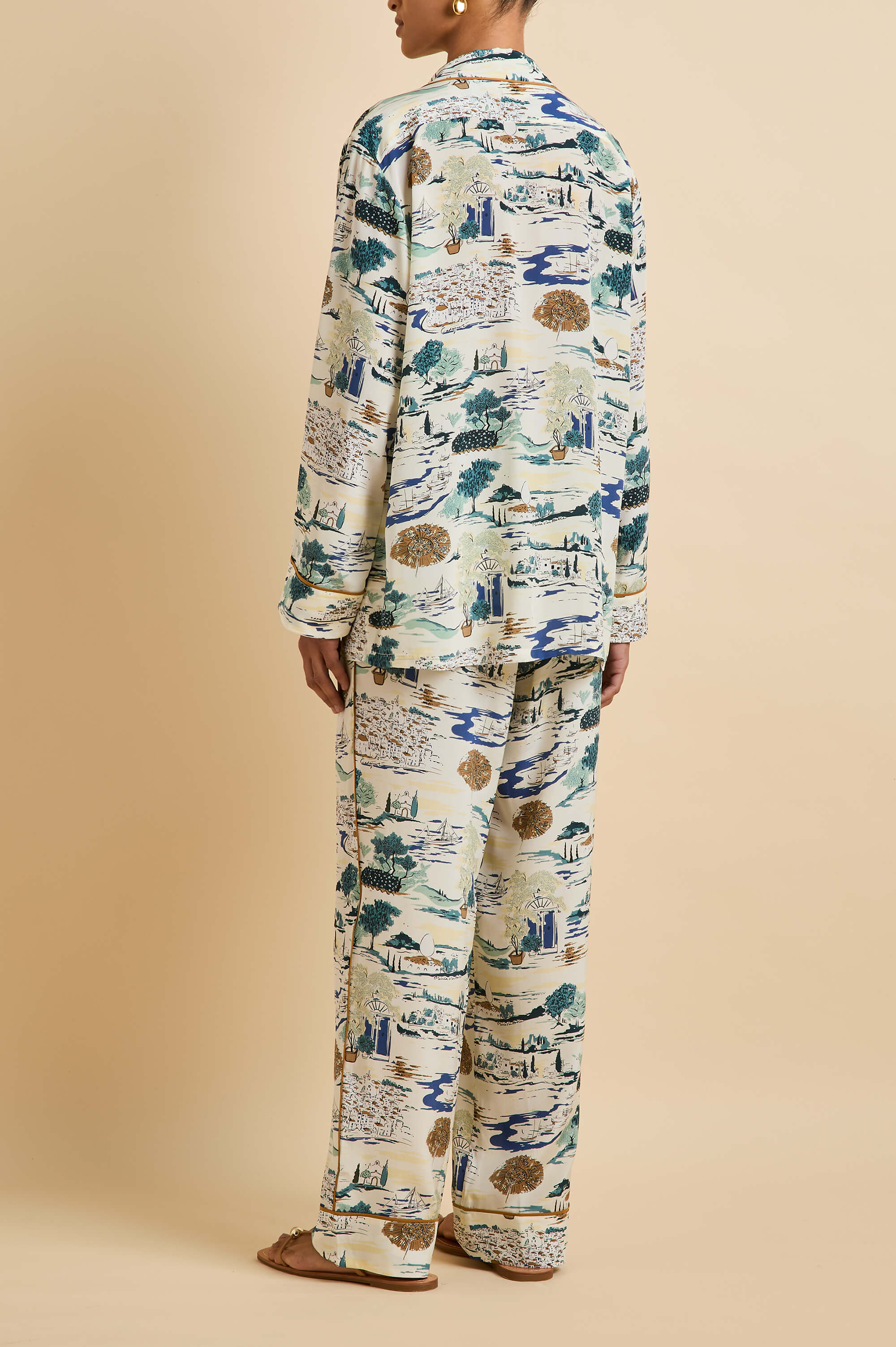 Yves Cadaqués Cream Landscape Pyjamas in Silk Crêpe de Chine - Image 5