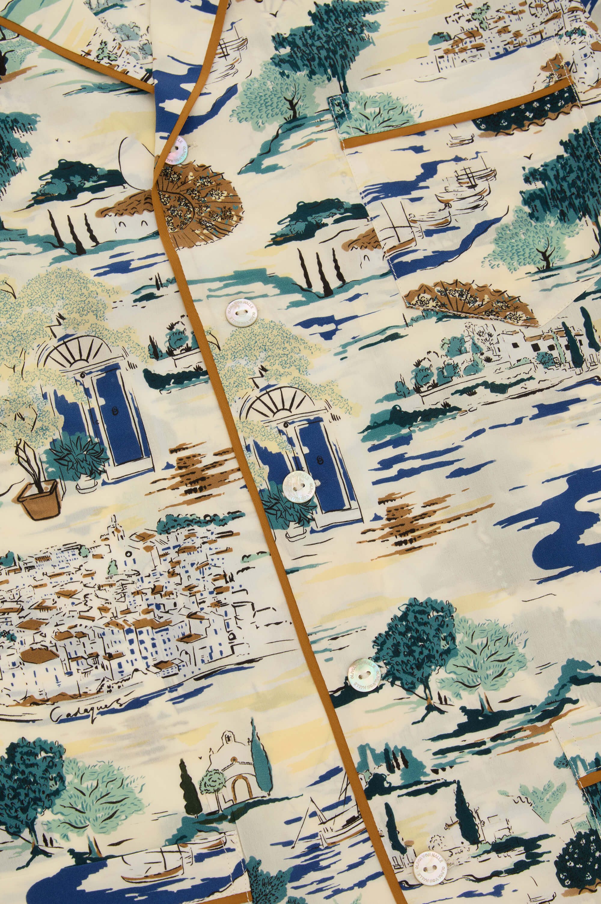 Yves Cadaqués Cream Landscape Pyjamas in Silk Crêpe de Chine - Image 7