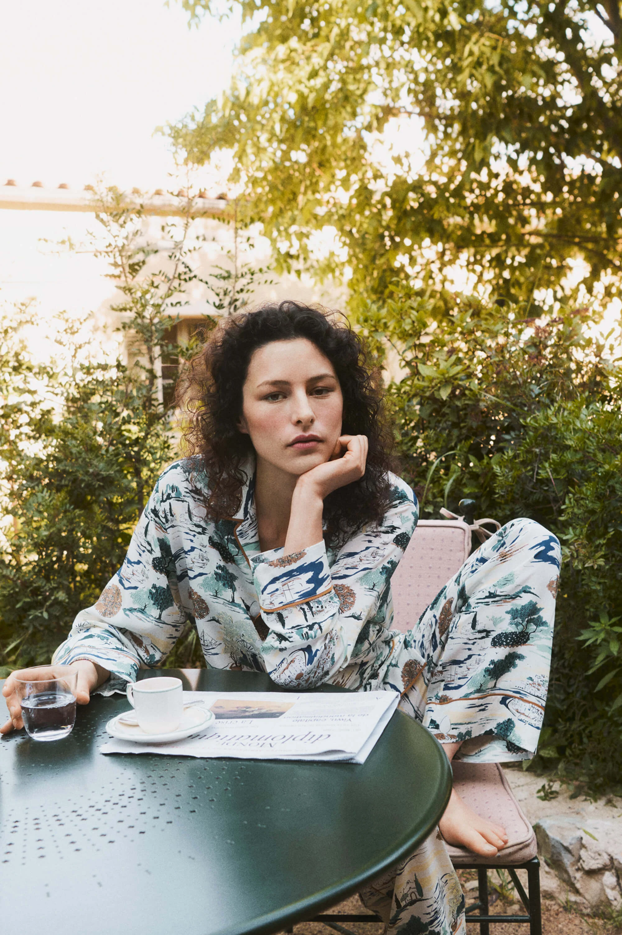 Yves Cadaqués Cream Landscape Pyjamas in Silk Crêpe de Chine - Image 9