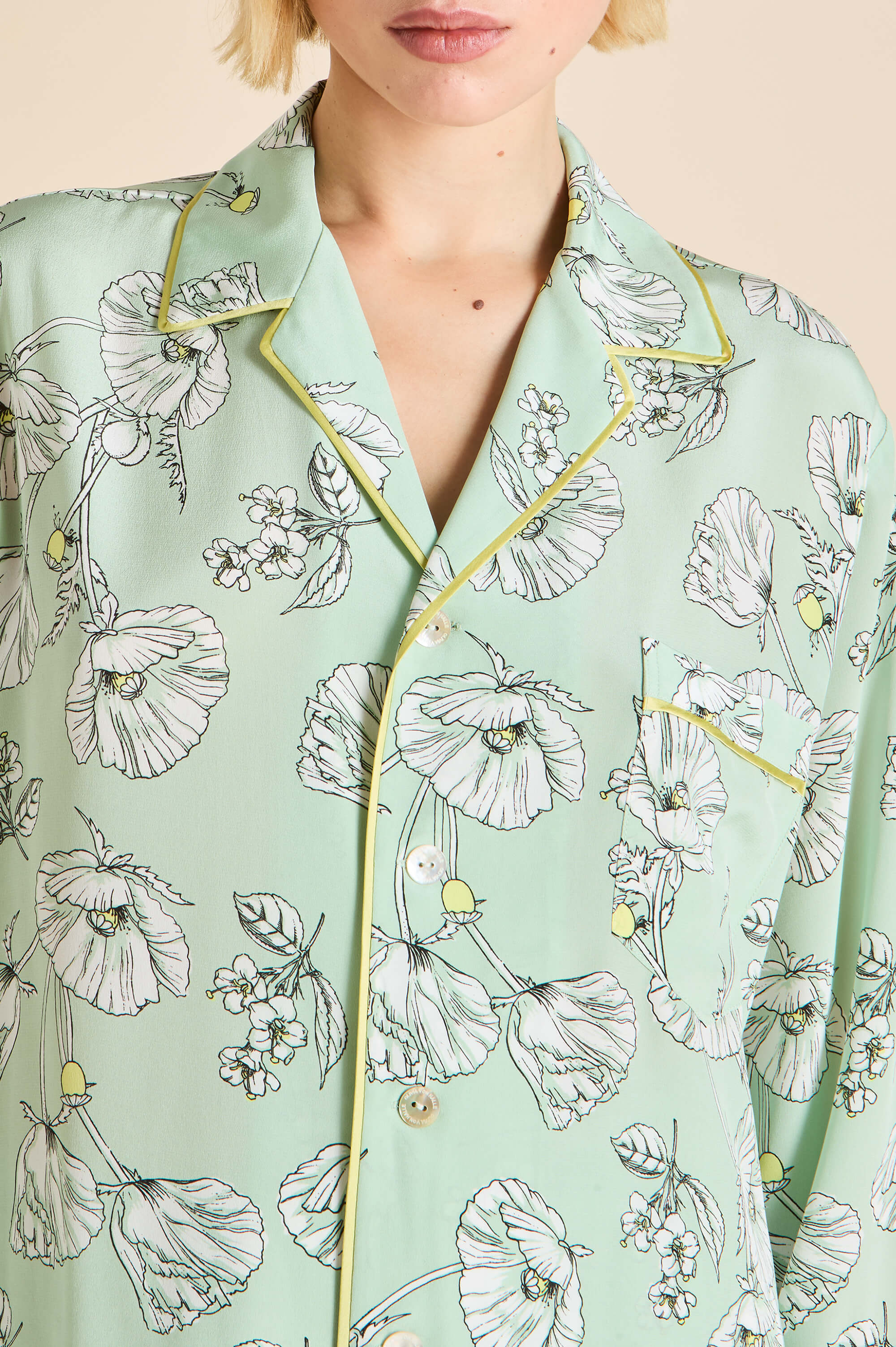 Yves Delfina Green Floral Pyjamas in Silk Crêpe de Chine - Image 3
