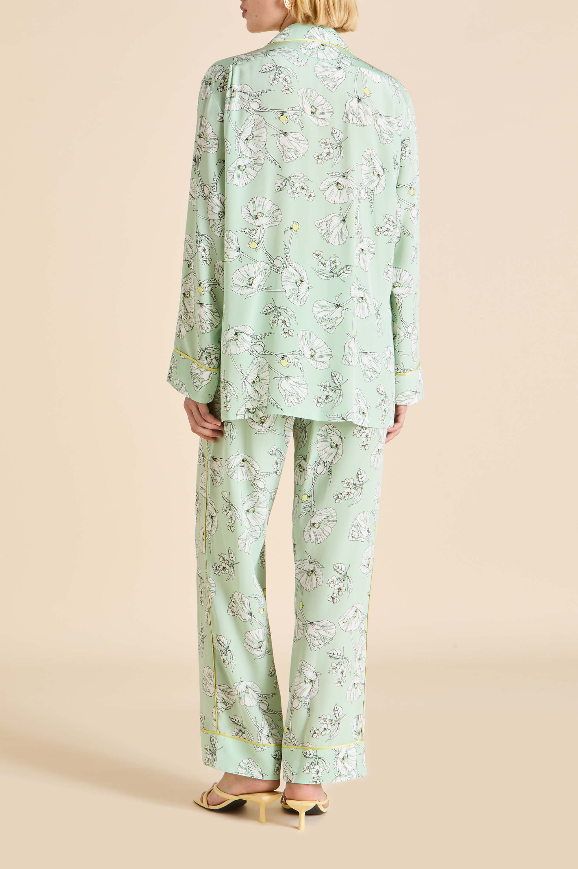 Yves Delfina Green Floral Pyjamas in Silk Crêpe de Chine - Image 5