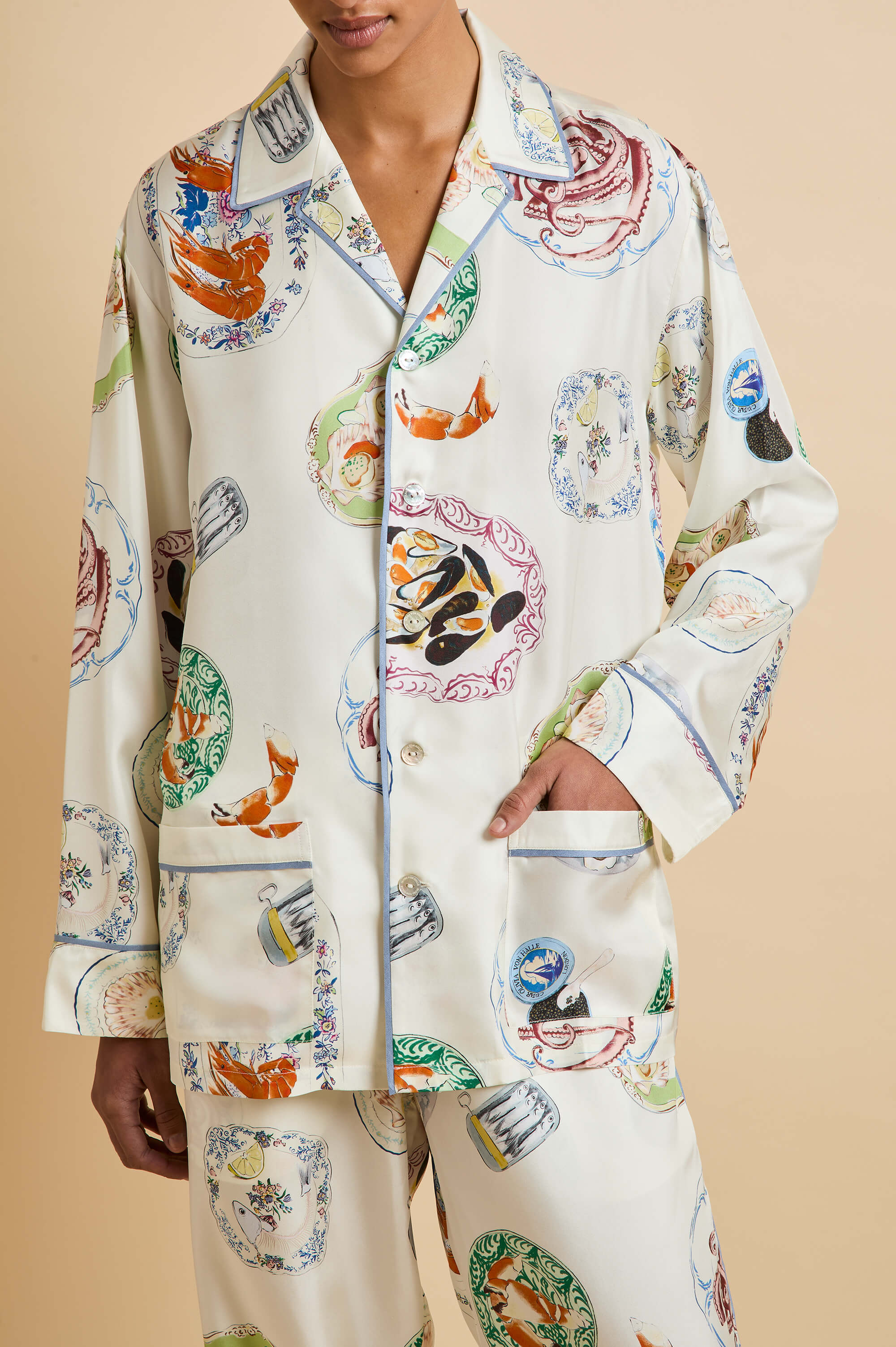 Yves Córdoba Ivory Seafood Pyjamas in Silk Twill - Image 3