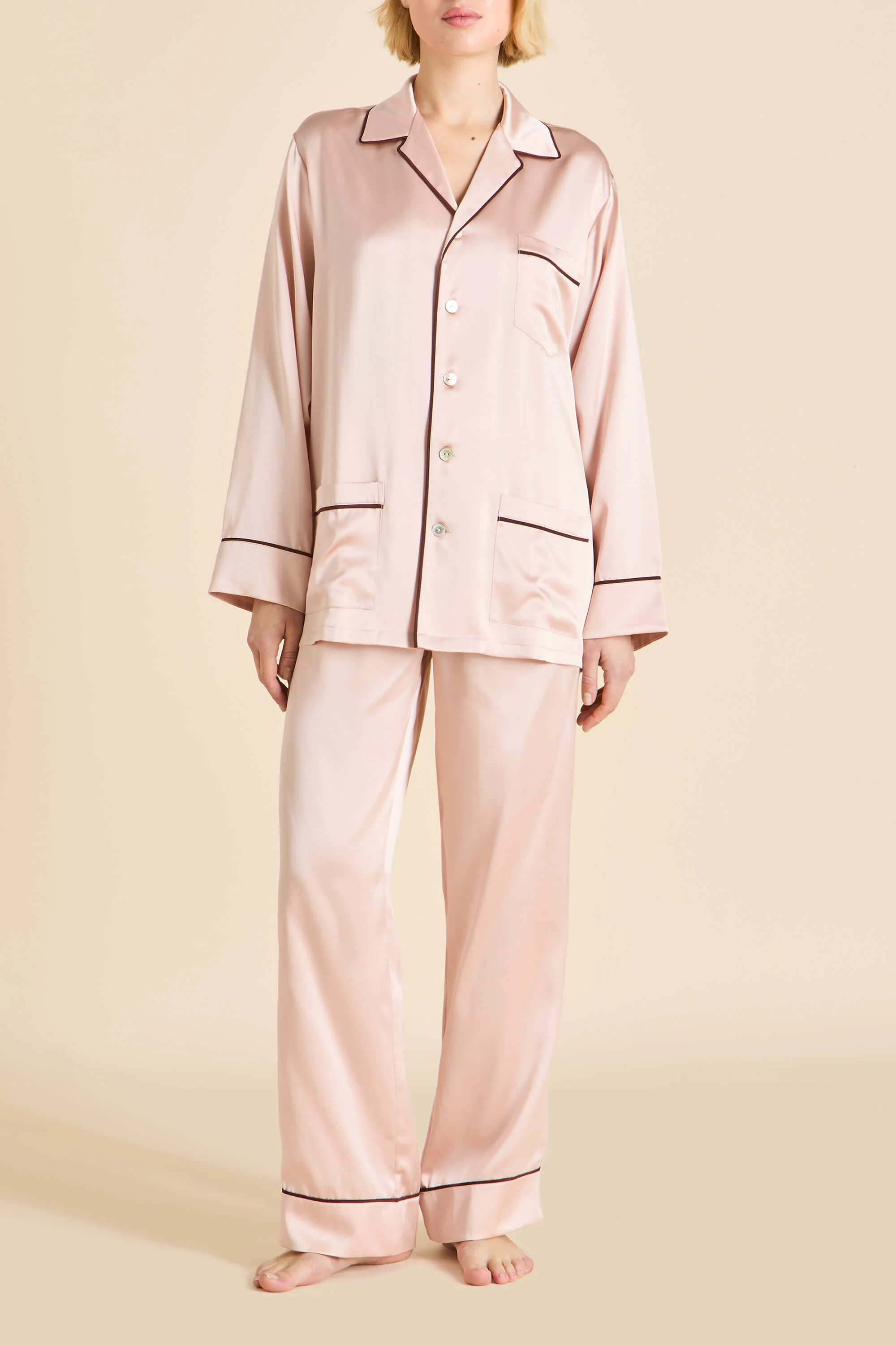Yves Rose Pink Pyjamas in Silk Satin
