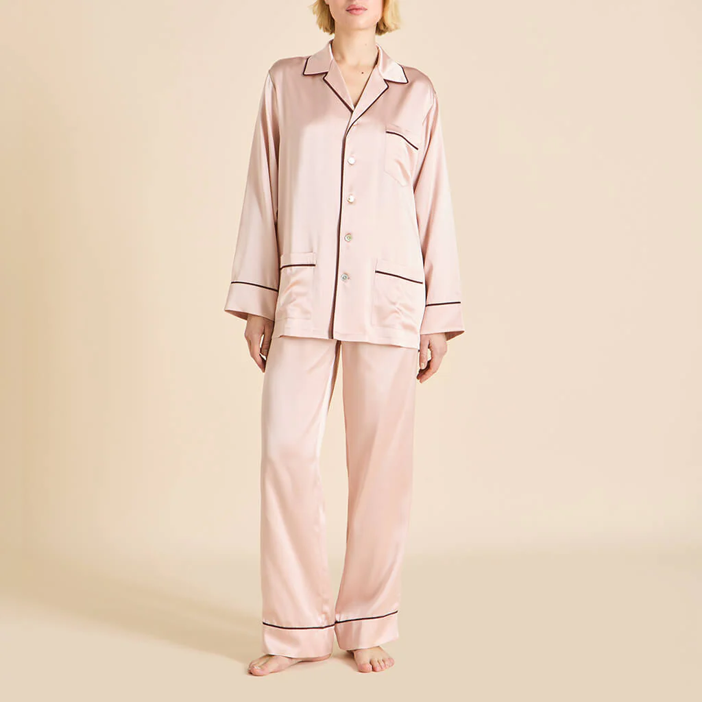 Yves Rose Pink Pyjamas in Silk Satin - Image 2