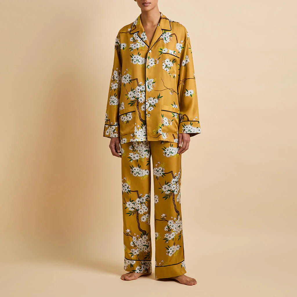 Yves Carmena Yellow Blossom Pyjamas in Silk Twill - Image 2