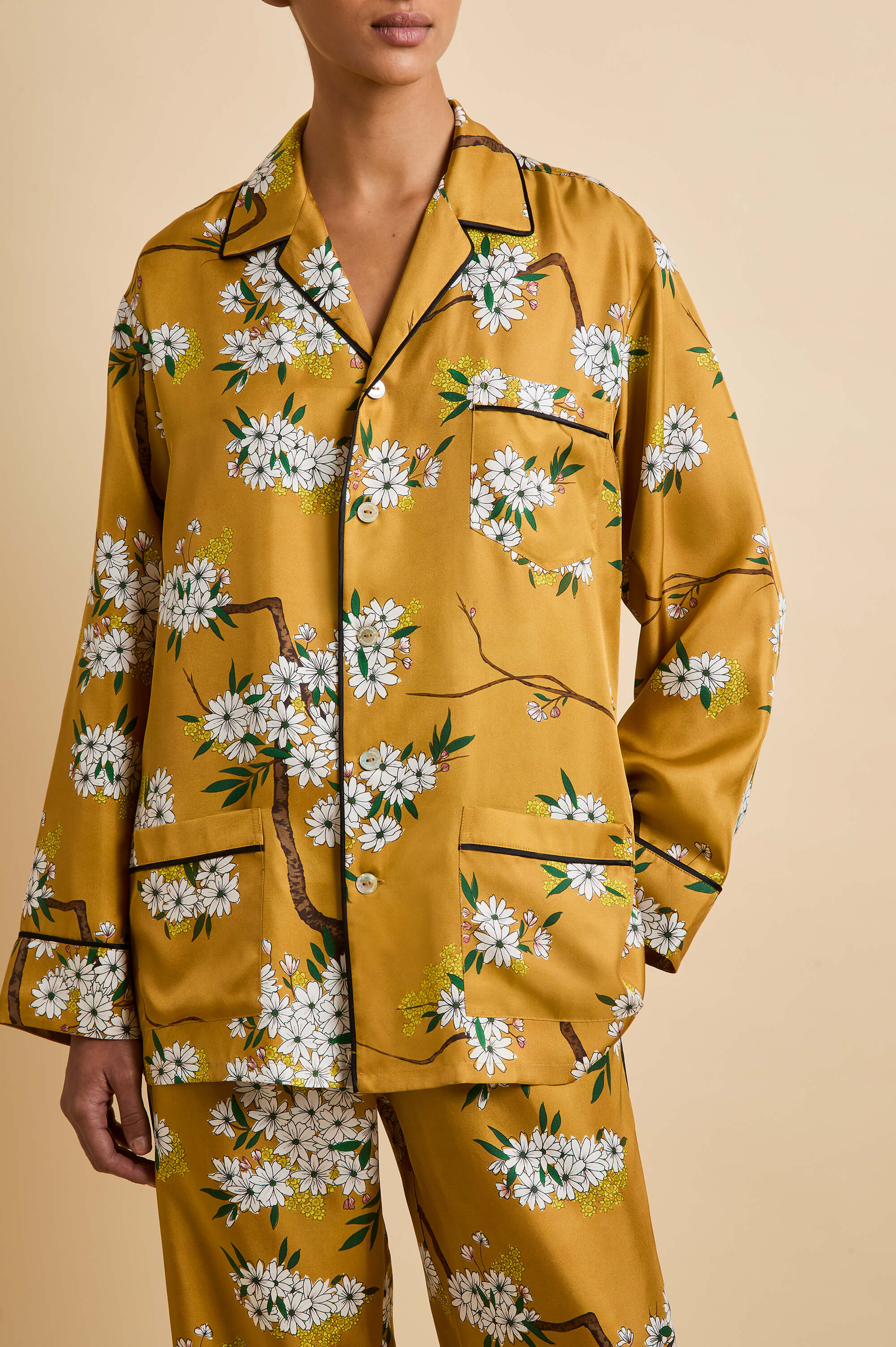 Yves Carmena Yellow Blossom Pyjamas in Silk Twill - Image 3