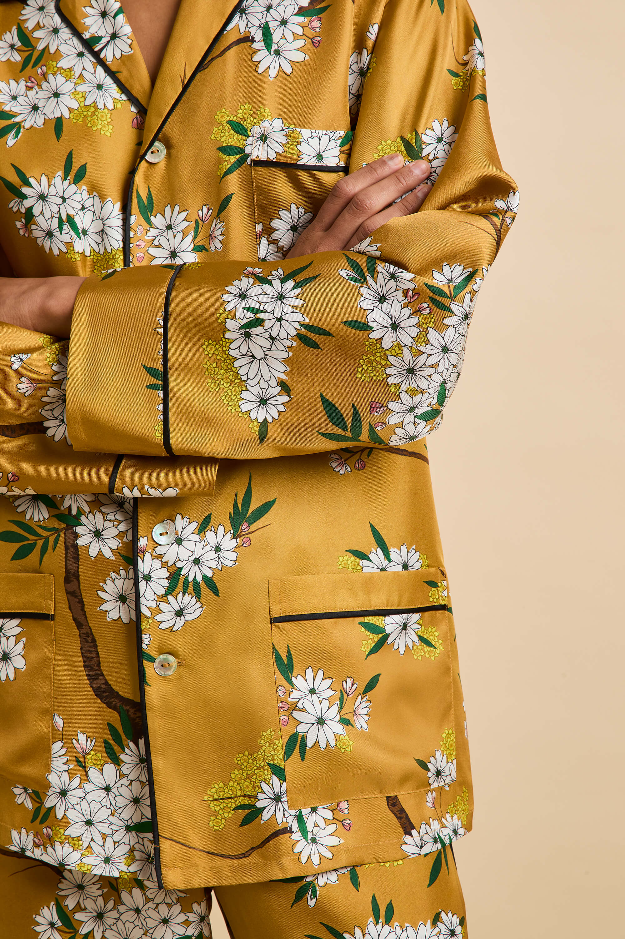 Yves Carmena Yellow Blossom Pyjamas in Silk Twill - Image 4