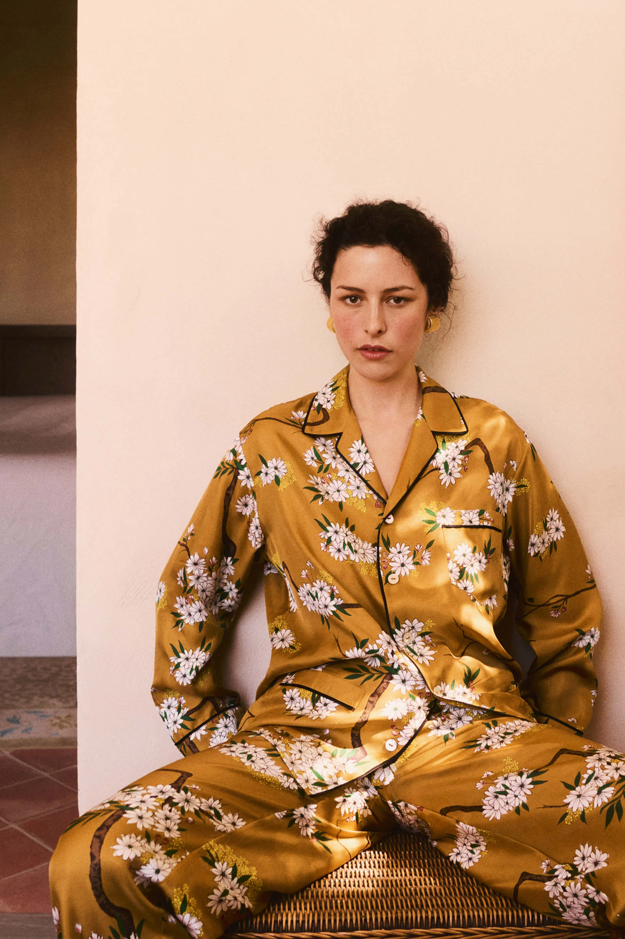 Yves Carmena Yellow Blossom Pyjamas in Silk Twill - Image 9
