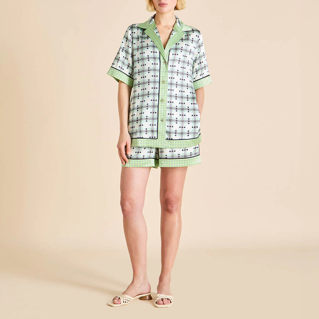 Zelda Cini Green Geometric Pyjamas in Silk Satin - Image 2