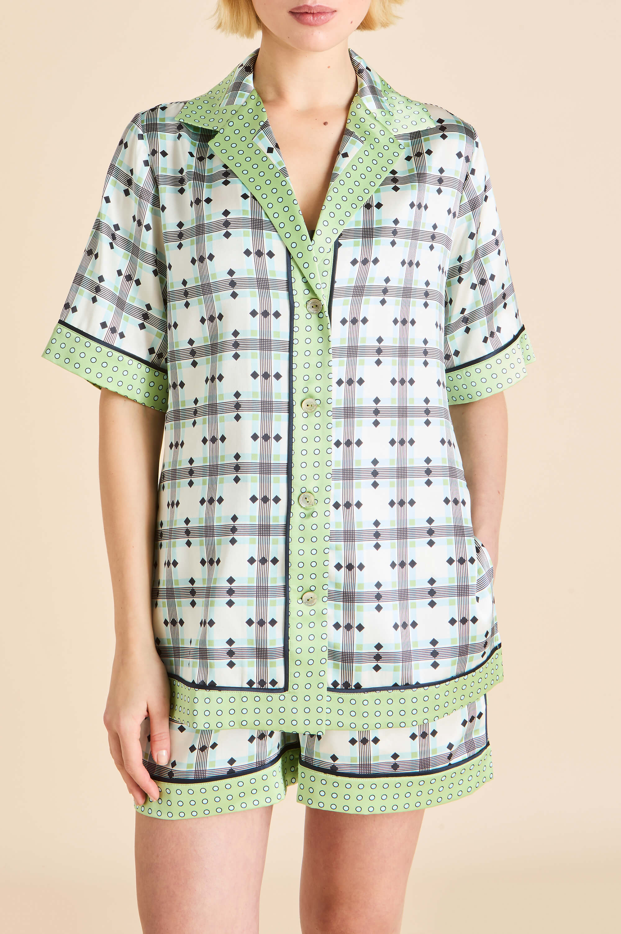Zelda Cini Green Geometric Pyjamas in Silk Satin - Image 3