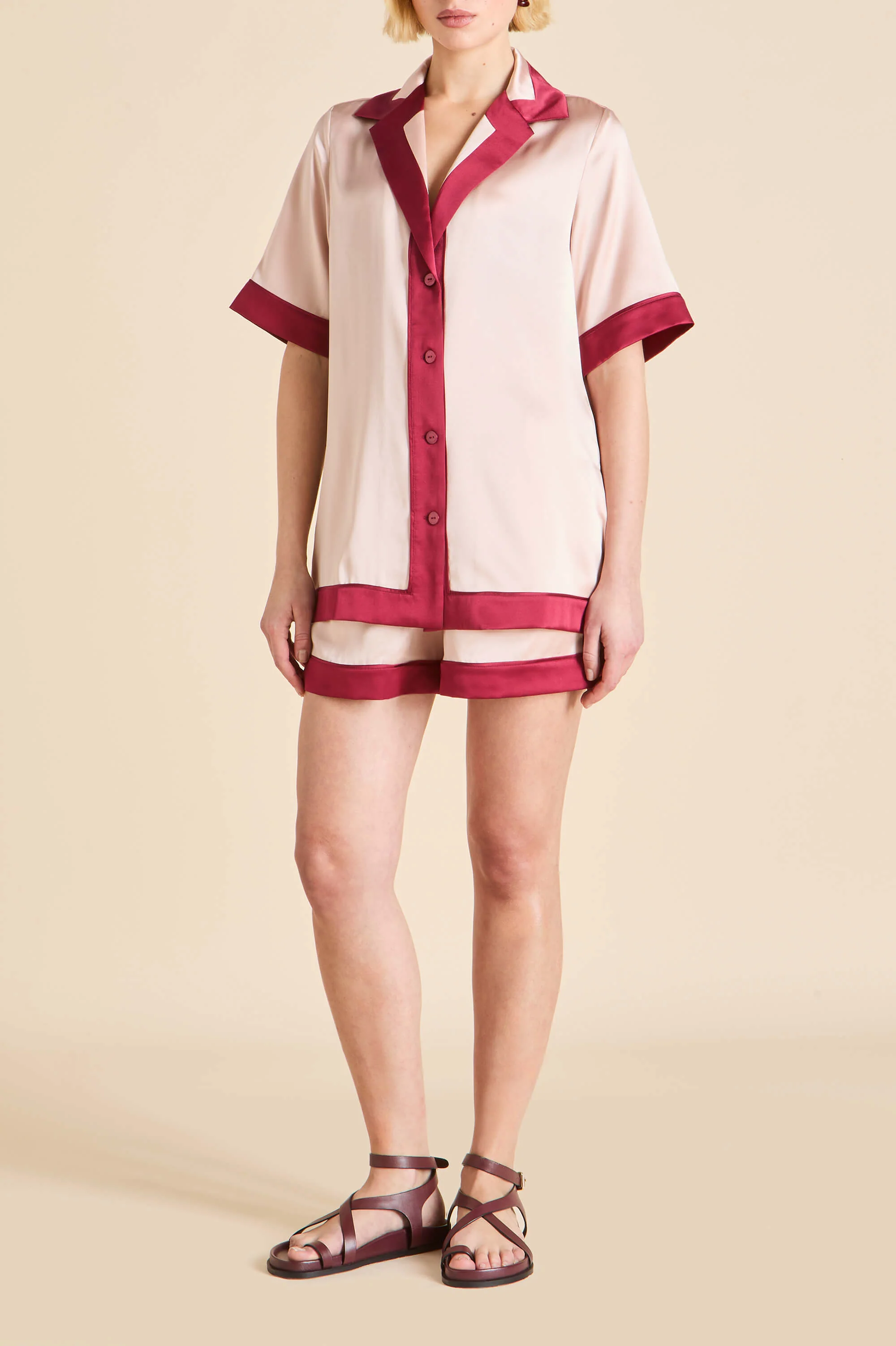 Zelda Rose Pink Pyjamas in Silk Satin